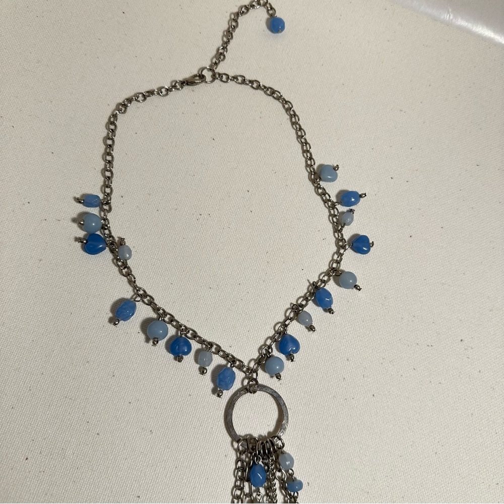 Light Blue Beaded Statement Necklace - image 3